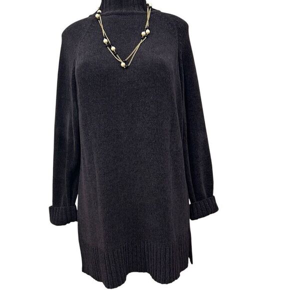 Express Tunic Sweater Women's Large Deep Purple Mock Neck Oversized Pullover - Picture 1 of 11